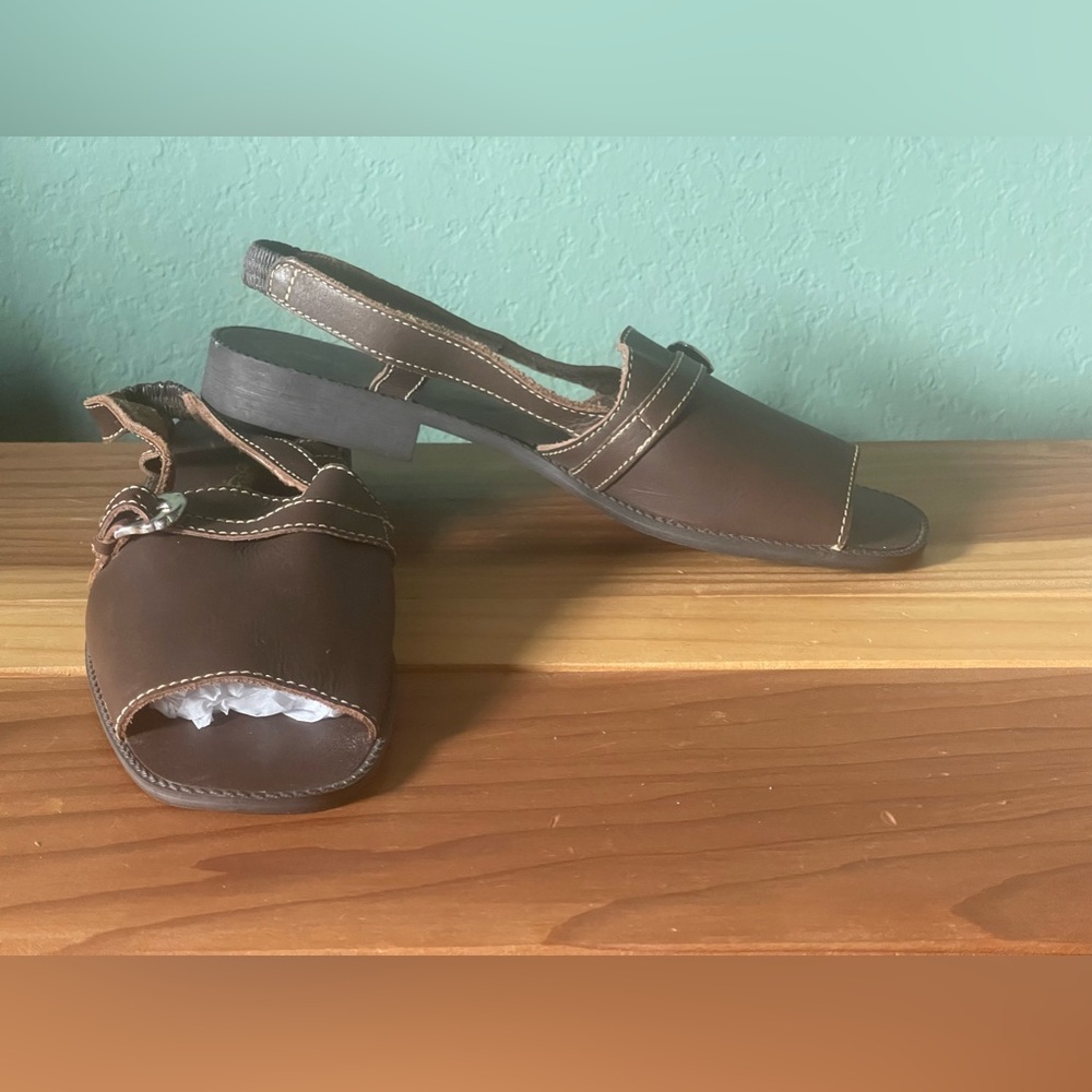 Leather Craft By Premiere Collection 100% Leather Brown Sandals Shoes 8N Brazil
